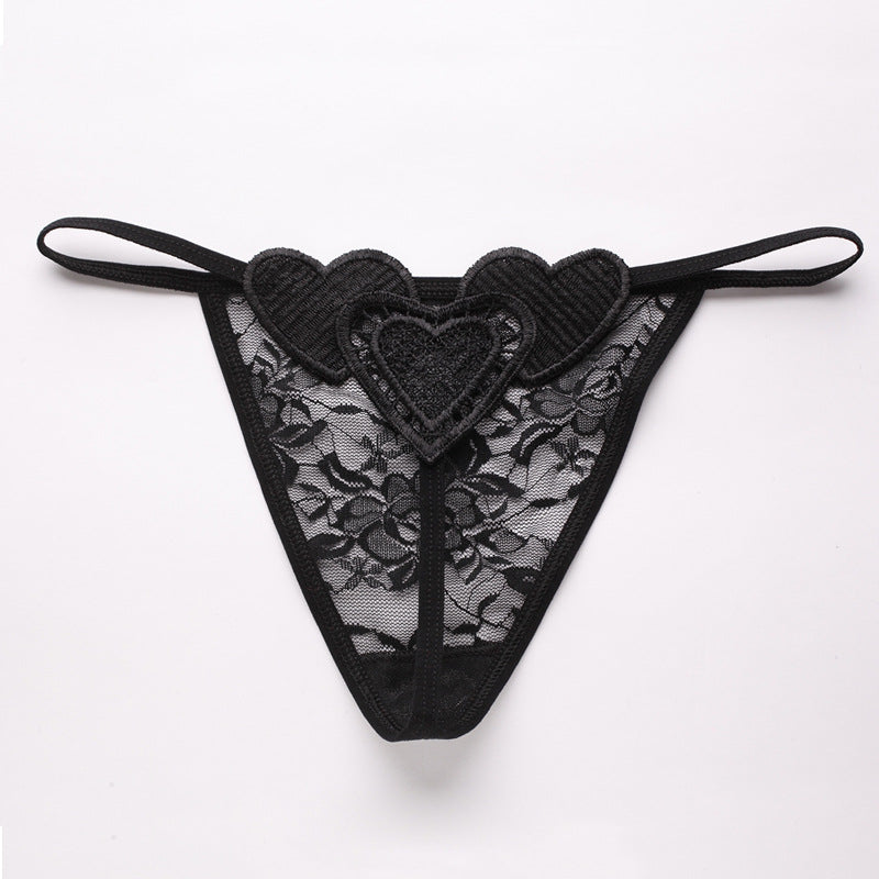 Image of Luxury Korean women's underwear ultra-thin transparent heart-shaped sexy underwear ladies lace thong T pants 902